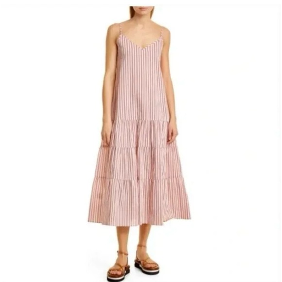 BOSS Detacara Tiered Striped Midi Sundress Spaghetti Straps Size 10 - NWT - Picture 2 of 8